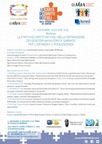 Webinar “La carta dei diritti dei figli nella separazione dei genitori dell’Autorità Garante per l’Infanzia e l’Adolescenza | 21 novembre 2020